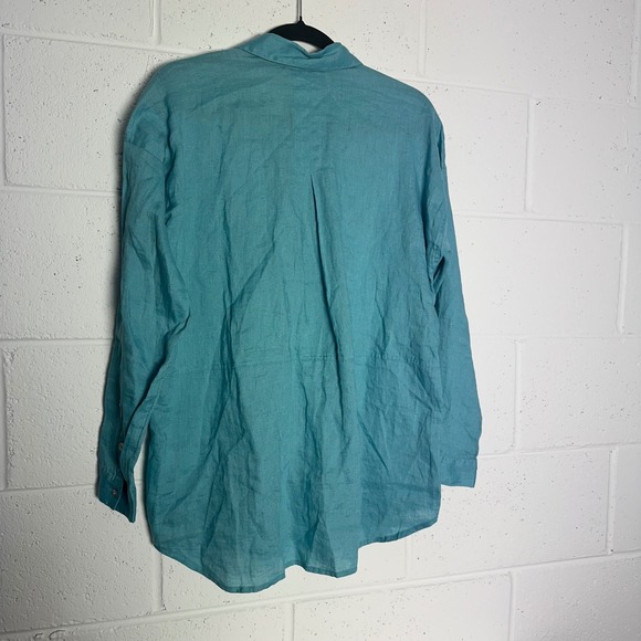 J. Jill Love Linen Teal Blue Button Down Shirt Long Sleeve Womens Small Pocket - Picture 4 of 4